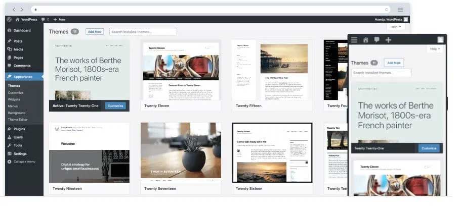 Une interface de WordPress