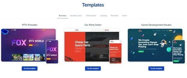 Quelques templates de Weblium